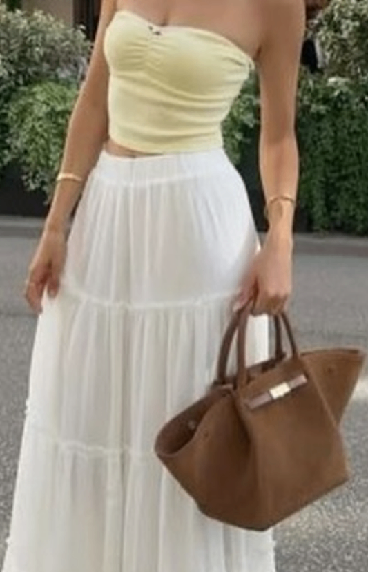 Falda larga beige de manta